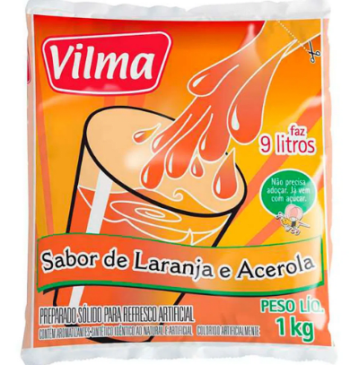 Refresco em Pó Laranja com Acerola Vilma 1Kg - 5 Unidades